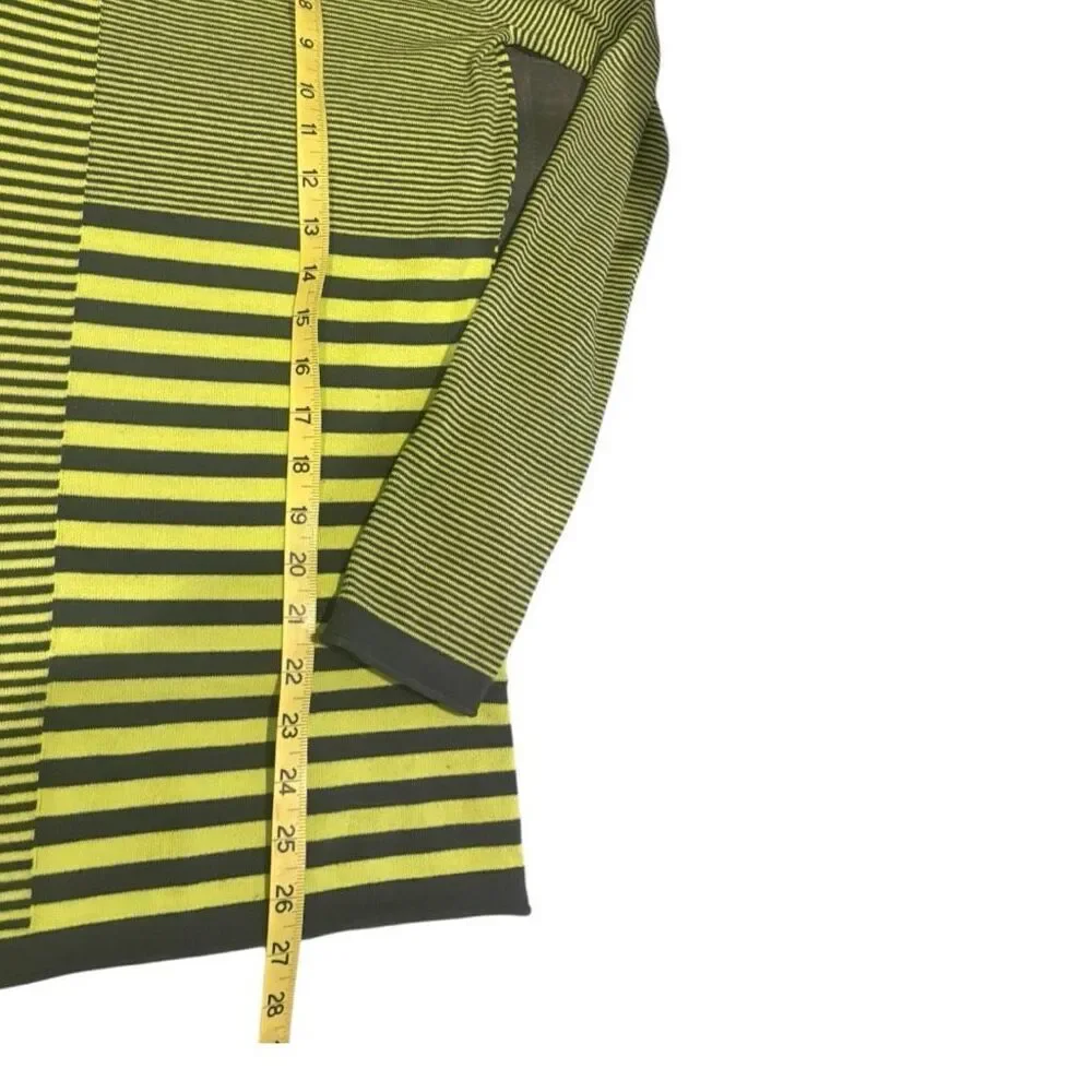 Title Nine Synergy Rolled Mock Neck Sweater Medium Lime Green Striped Turtleneck